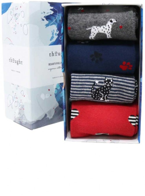 Gift box with 4 pairs of bamboo socks, ladie's Cats & Dogs from Thought