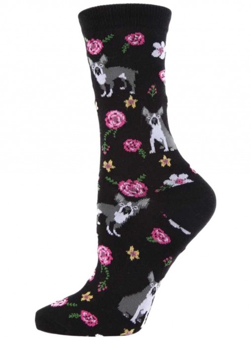 Bamboo Socks for women with dogs Bulldog & Roses